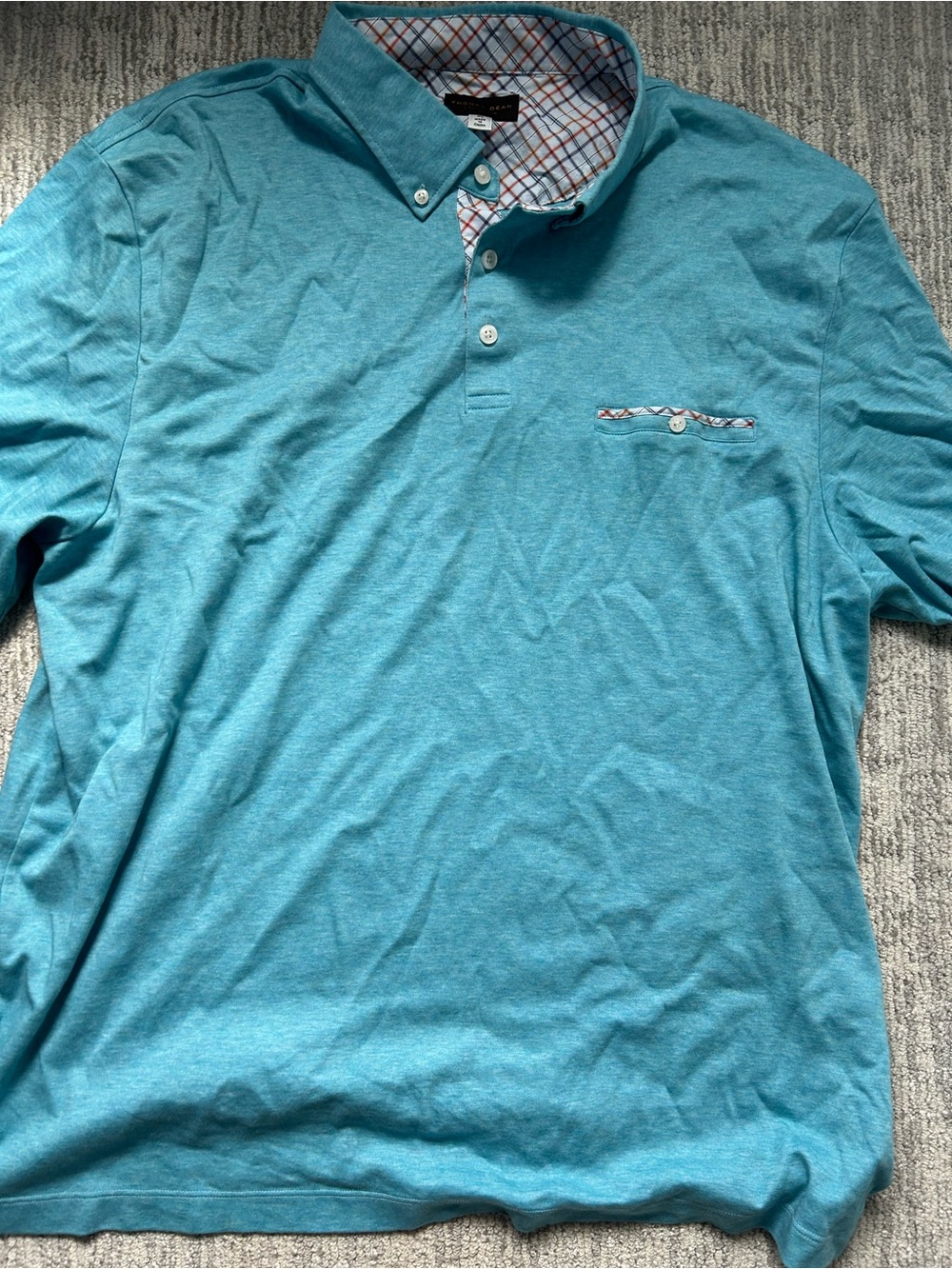 Thomas Dean Teal Button-Down Collar Polo